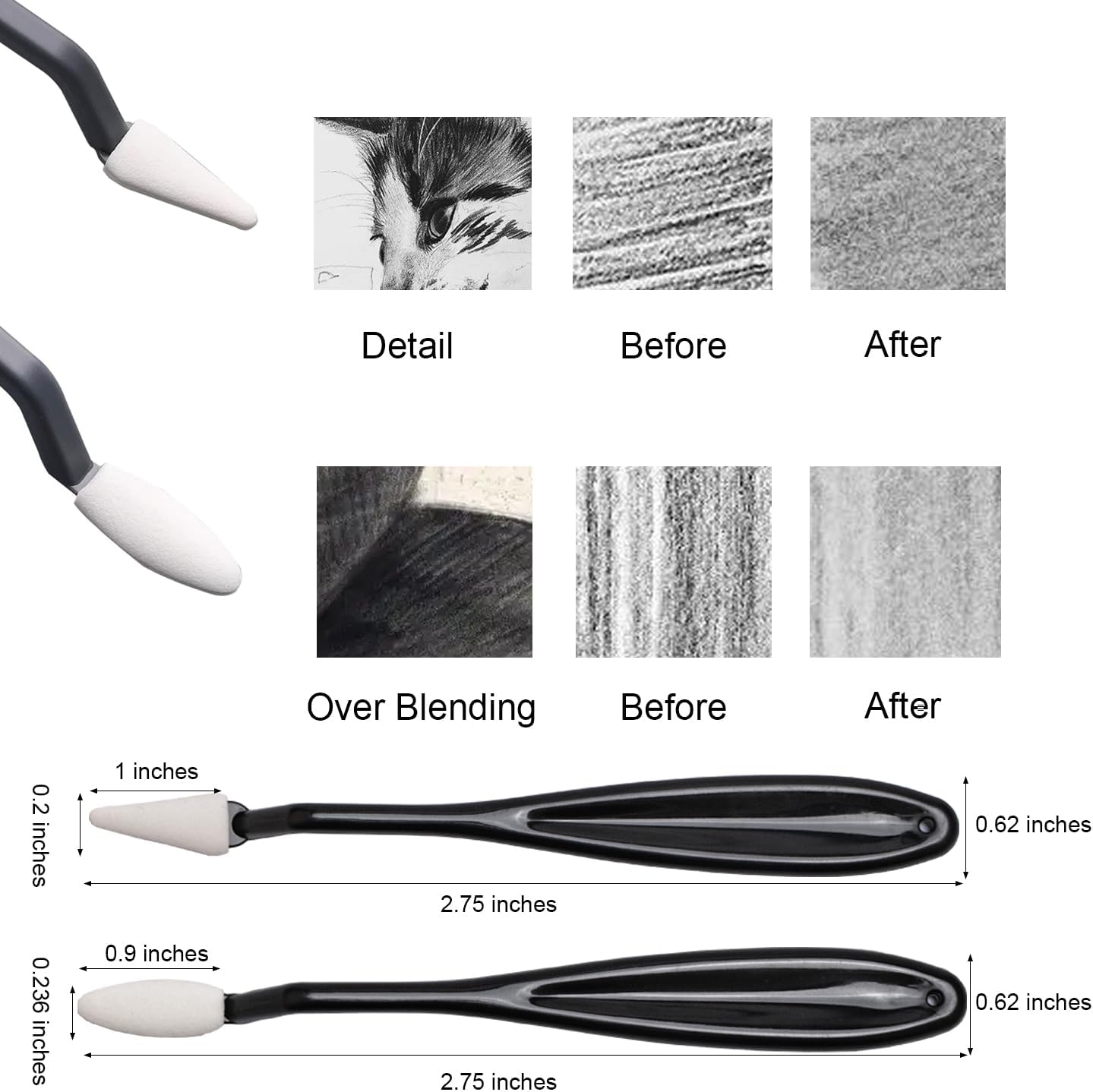 46 PCS Blending Stumps and Tortillions Paper Art Blenders Sketch Drawing Tools with Charcoal Sticks,Sandpaper Sharpeners,Wipe Scrapers,Rub Sponge and Kneaded Eraser for Student Artist Drawing Shading