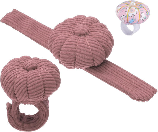 PATIKIL Wrist Pumpkin Pin Cushion, Snap Pin Cushion with Elastic Strap Ring Portable Embroidery Needle Pin Storage for Hand Craft Knitting, Pink