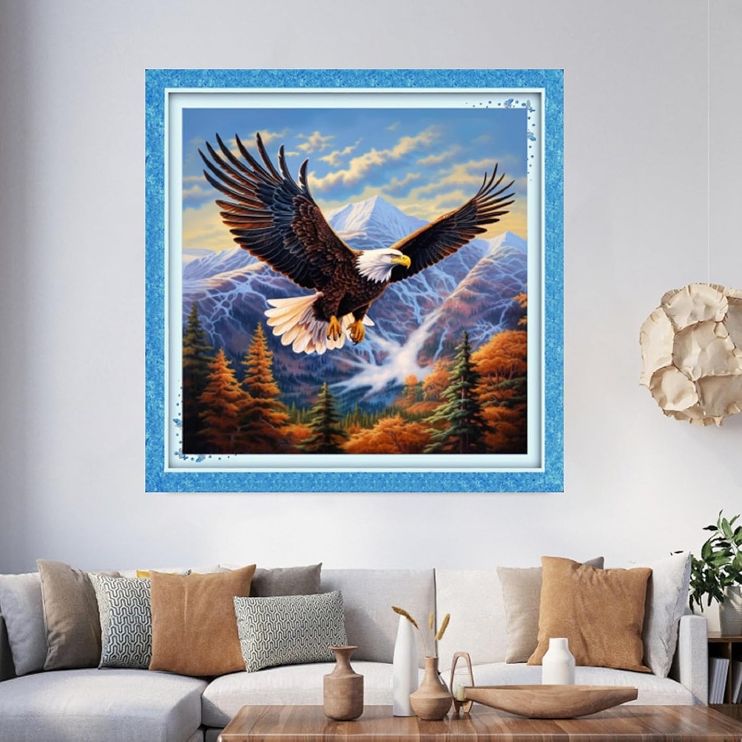 Foxhool Beginners Cross Stitch Kits Stamped Full Range of Embroidery Kits for Adults DIY Cross Stitches kit Embroidery Patterns for Needlepoint kit-Lying Eagles 17.7x17.7 inch