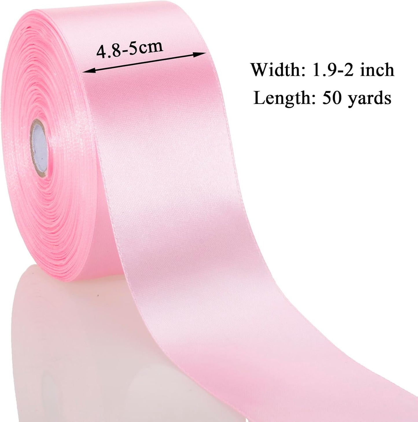 2 Inch Pink Solid Satin Ribbon, 50 Yards Craft Fabric Ribbon for Gift Wrapping Floral Bouquets Wedding Party Decoration