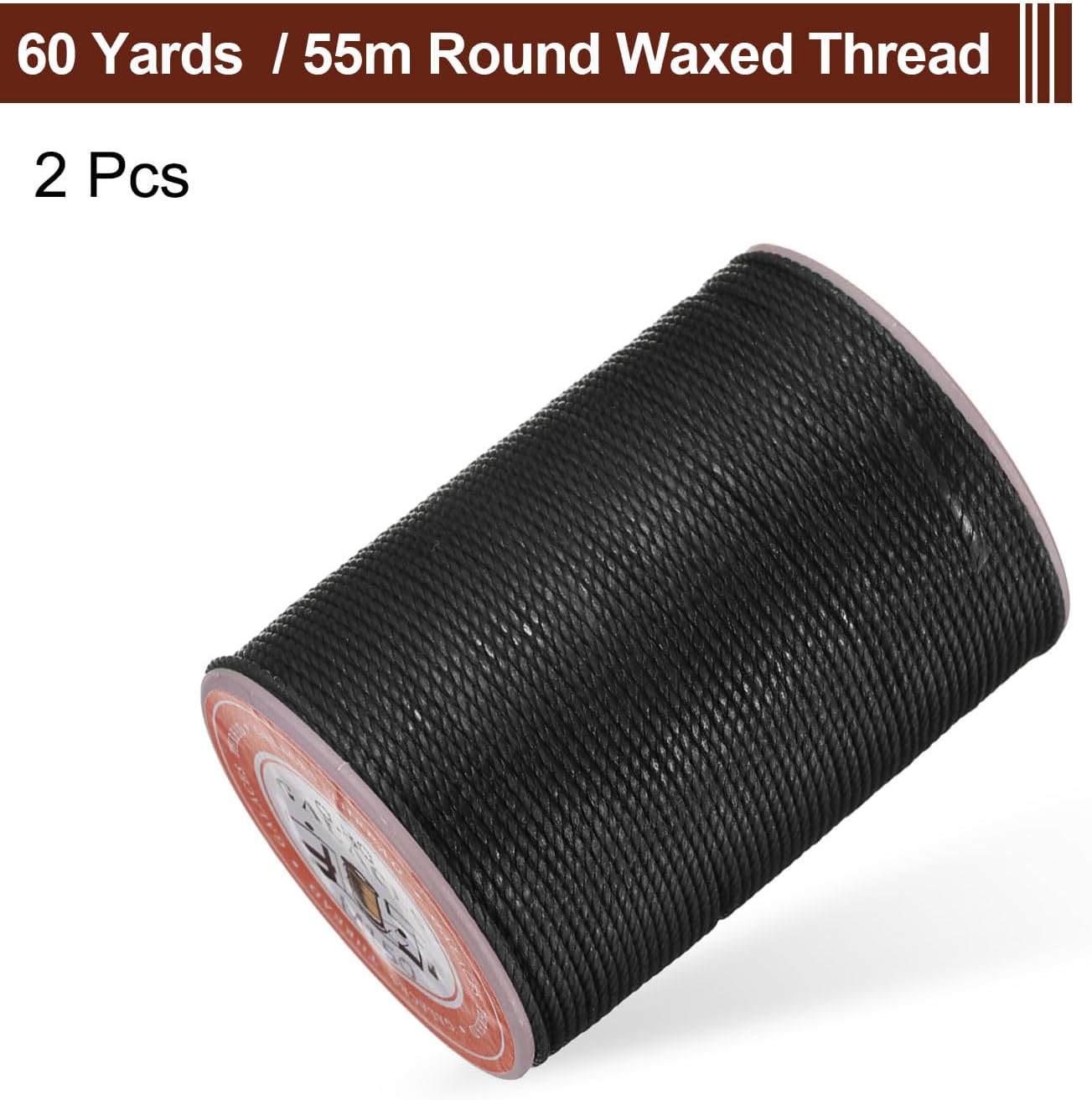 uxcell Round Leather Sewing Waxed Thread, 55m / 60 Yards Polyester Wax String, 0.80mm Wax Stitching Cord for Leather Crafts, Bookbinding, Bracelets Braided, Black, 2pcs