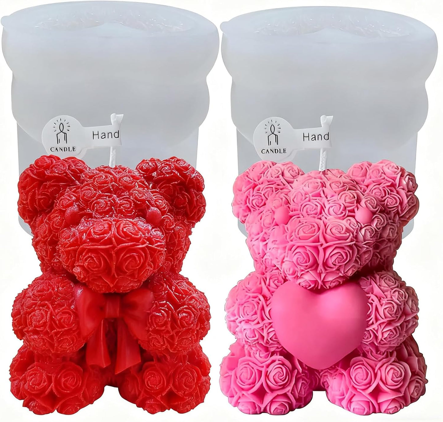 2PCS Rose Bear Silicone Mold,3D Teddy Bear Candle Making Molds,Silicone Epoxy Resin Mould,Ornament for DIY Wax Candle Art Craft Cake Chocolate Home Decor Valentine Gifts Birthday Gift（MINI）