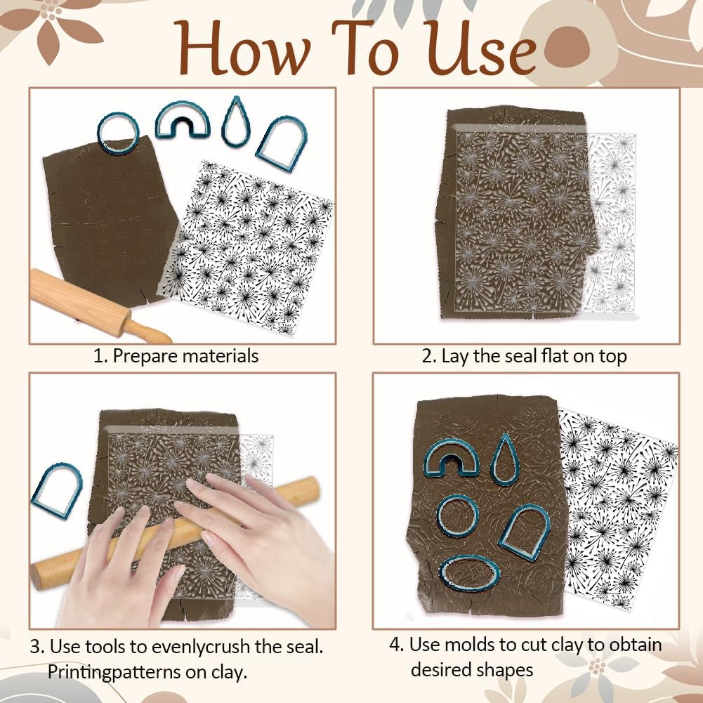 CHGCRAFT Dandelions Background Silicone Texture Stamp Polymer Clay Molds DIY Clay Texture Tools for Clay Pottery Earring Jewelry Making Stamp Engraving Machines, Dandelion, 5.5x5.5inch