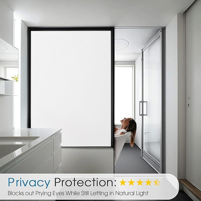 Coavas Window Privacy Film Frosted Glass Static Clings, Decorative Bathroom Door Privacy Film Day and Night, Heat UV Blocking Anti-Glare Frosting Stickers Renter Non-Adhesive, 23.6 x 78.7 Inch, White