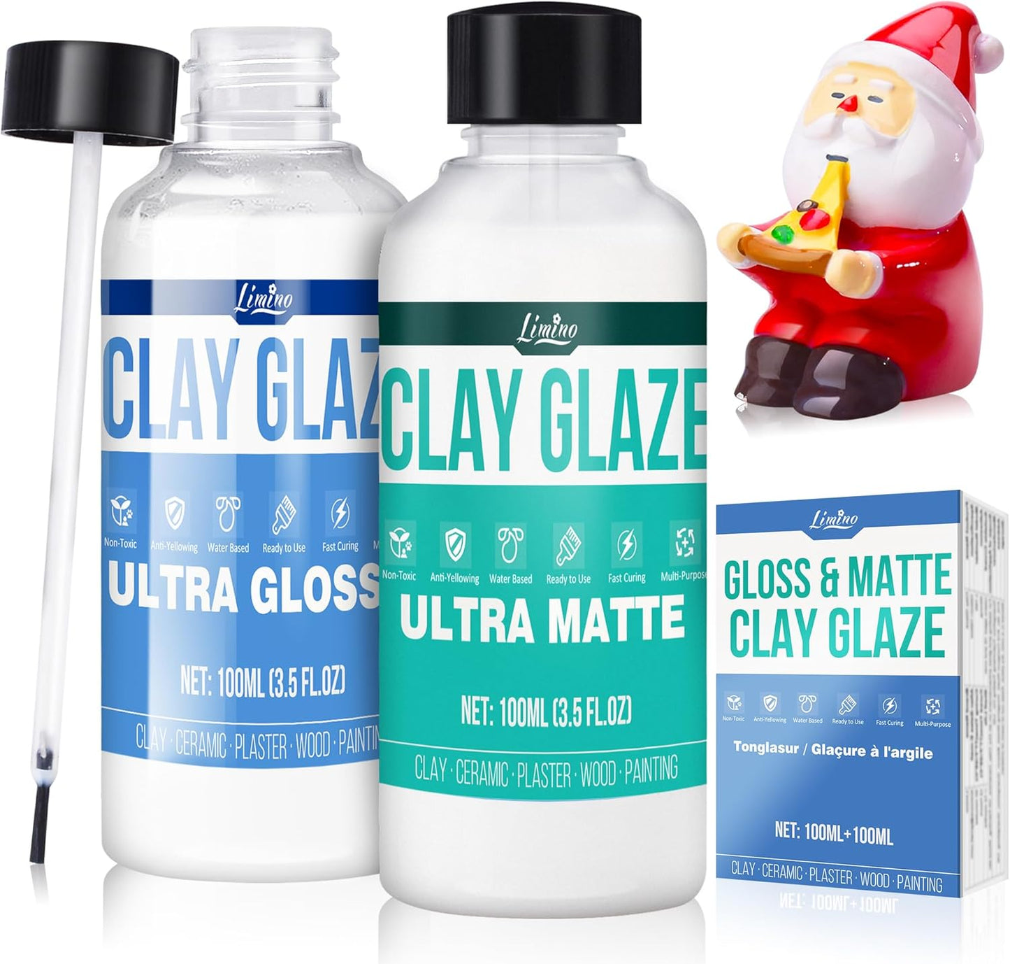 Air Dry Clay Glaze - Upgraded Polymer Clay Glaze, 2 x 100ml Ultra Gloss and Matte Finish Varnish Pottery Glaze, Clay Sealant to Prevent Scratches, Wear, Cracking - Professional Clay Tools, Quick Dry