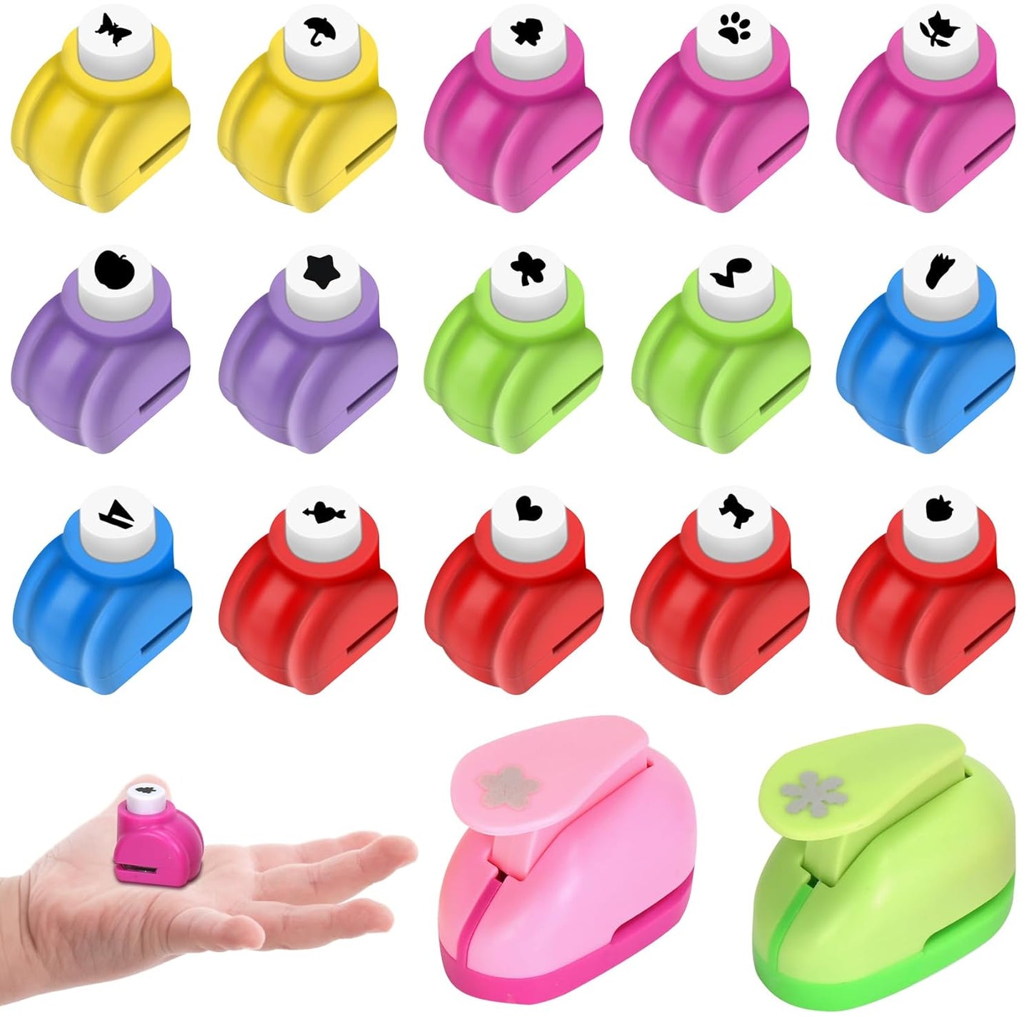 Paper Punches, Punch Craft Set Punches, Hole Punch Shapes Scrapbooking Supplies for Kindergarten Teacher Office Supplies and DIY Arts (Cute 2pcs + Mini 15pcs)