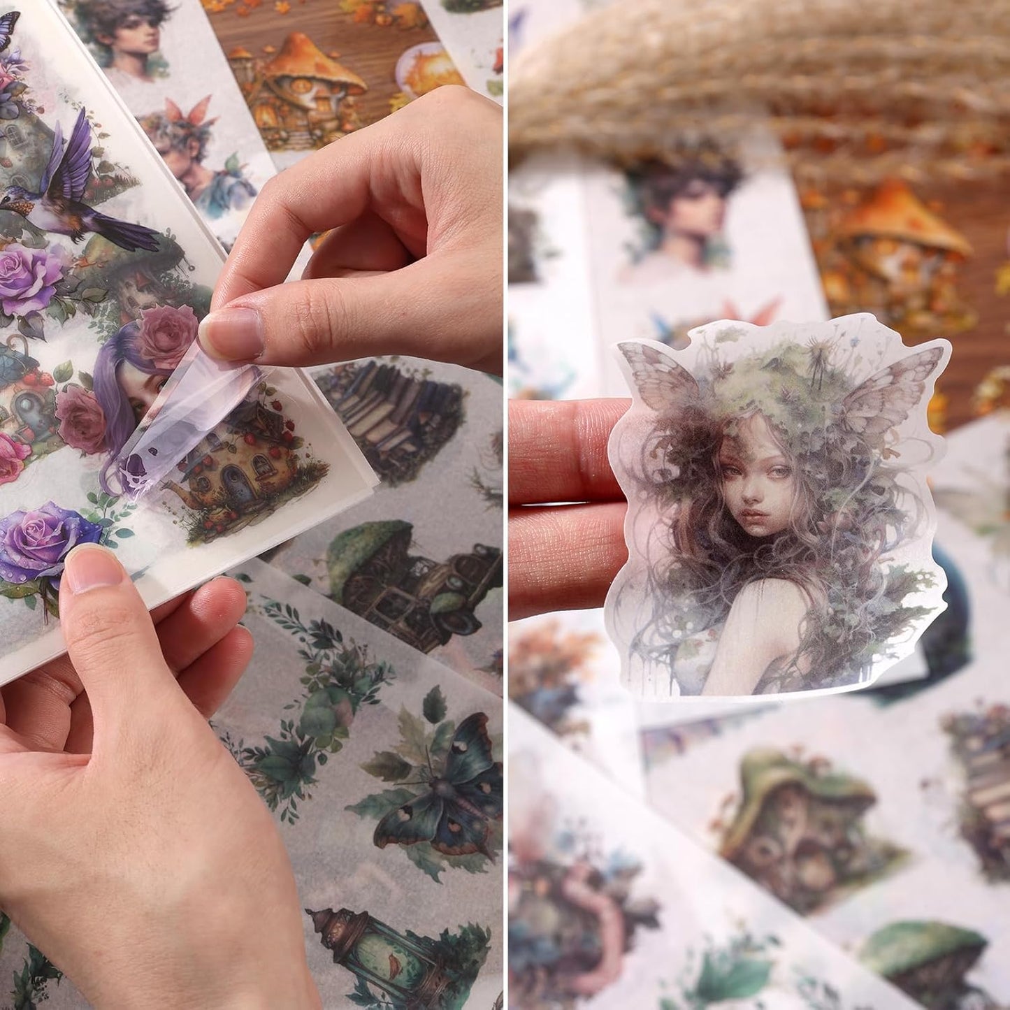 Scrapbook Fantasy Stickers 20 Sheets 240 Pre-Cut Washi Stickers for Journaling PET Transparent Fairy Sticker Decorative or DIY Paper Crafts, Arts and Crafting Projects