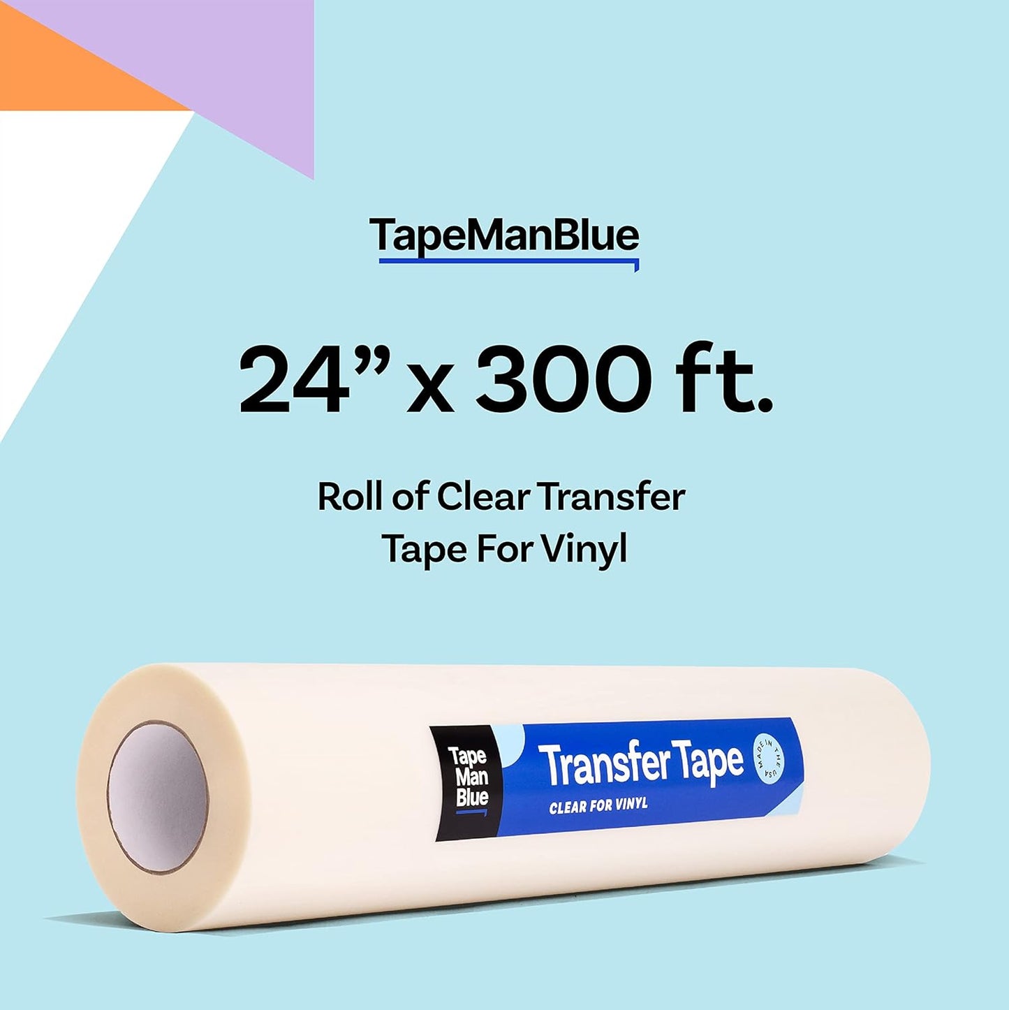 24" x 300' Roll of Clear Transfer Tape for Vinyl, Made in America, Premium-Grade Vinyl Transfer Tape with Medium-High Tack Adhesive for Applying Decals, Letters, and Graphics