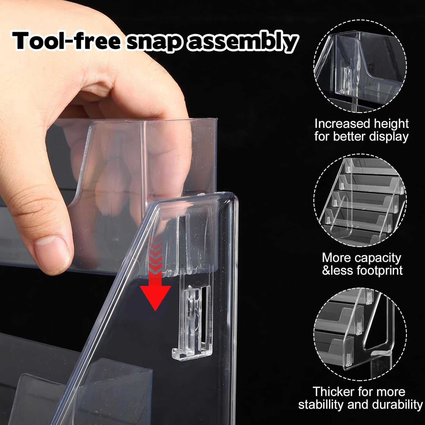 5 Tier Acrylic Card Display Stand(Tall Height), Clear Display Shelf Desktop for Trading Cards, Sports Cards, Greeting Card, Stickers & Brochures, Easy Clip-On Design