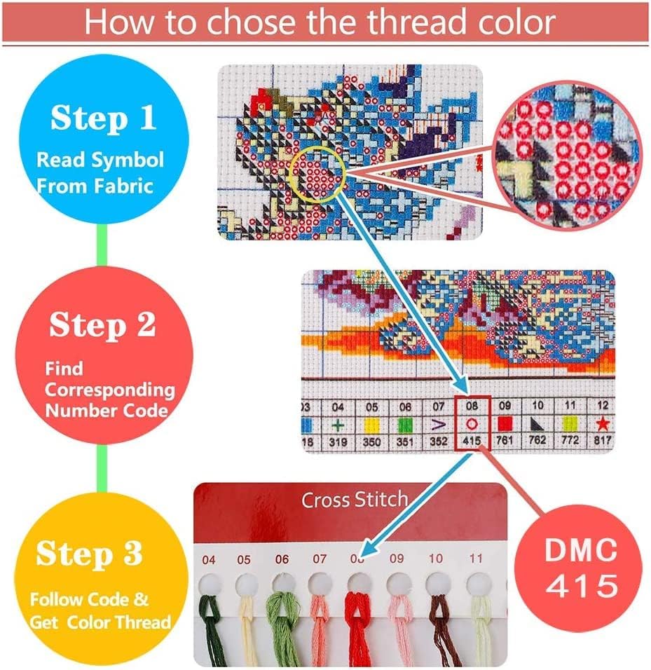 Leczany Cross Stitch Stamped Kit for Adults or Kids - Colorful Dog | DIY Embroidery Starter Patterns Craft Kit Needlepoint for Beginner | 11CT, 3 Strands | 14.2x14.6 inches