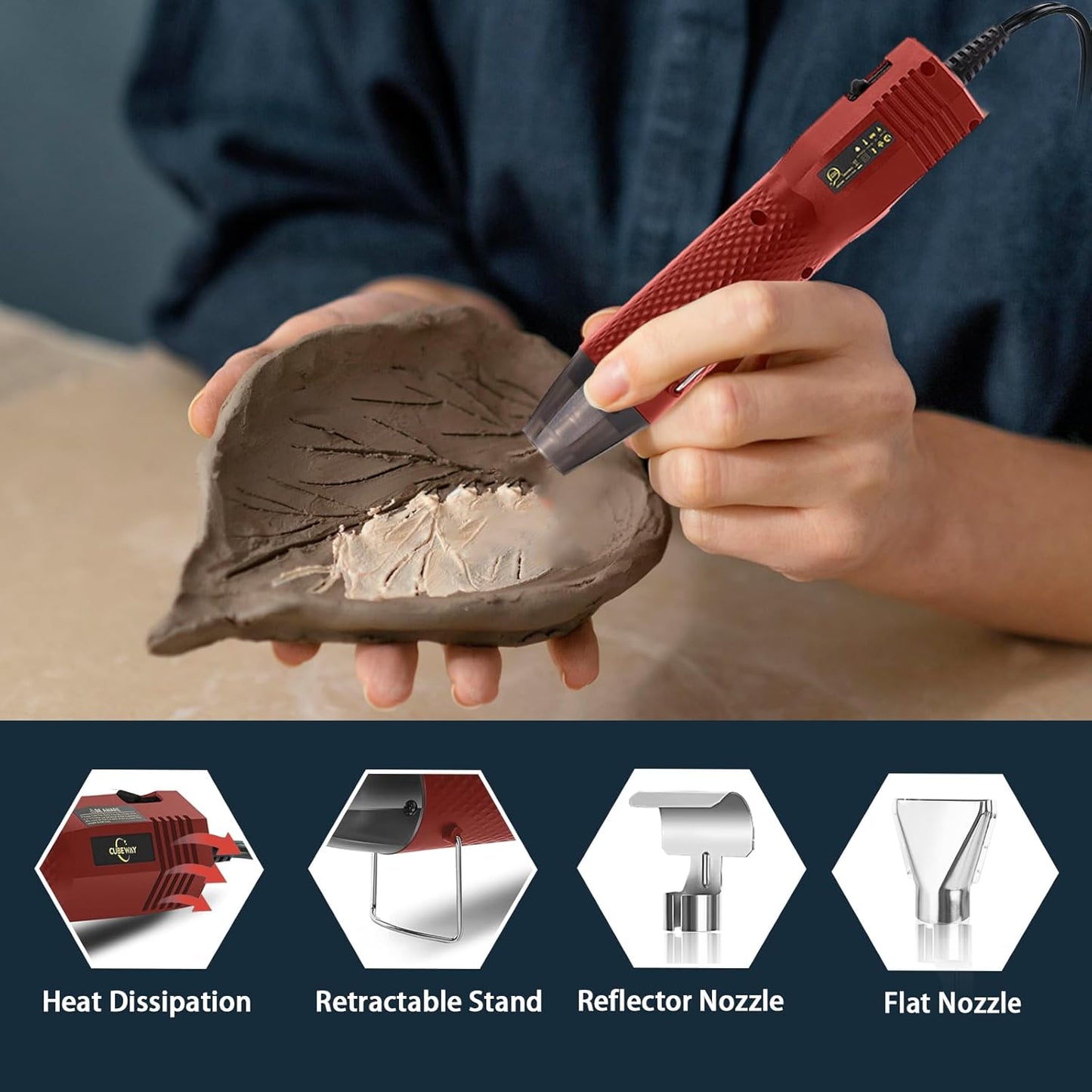 Mini Heat Gun 350W, 2-Temp Settings 392°F & 662°F,Fast Heat Hot Air Gun Tool with 2 Reflector Nozzle and and 6.56Ft Long Cable for Crafting, Vinyl Wrap and Shrink Tubing