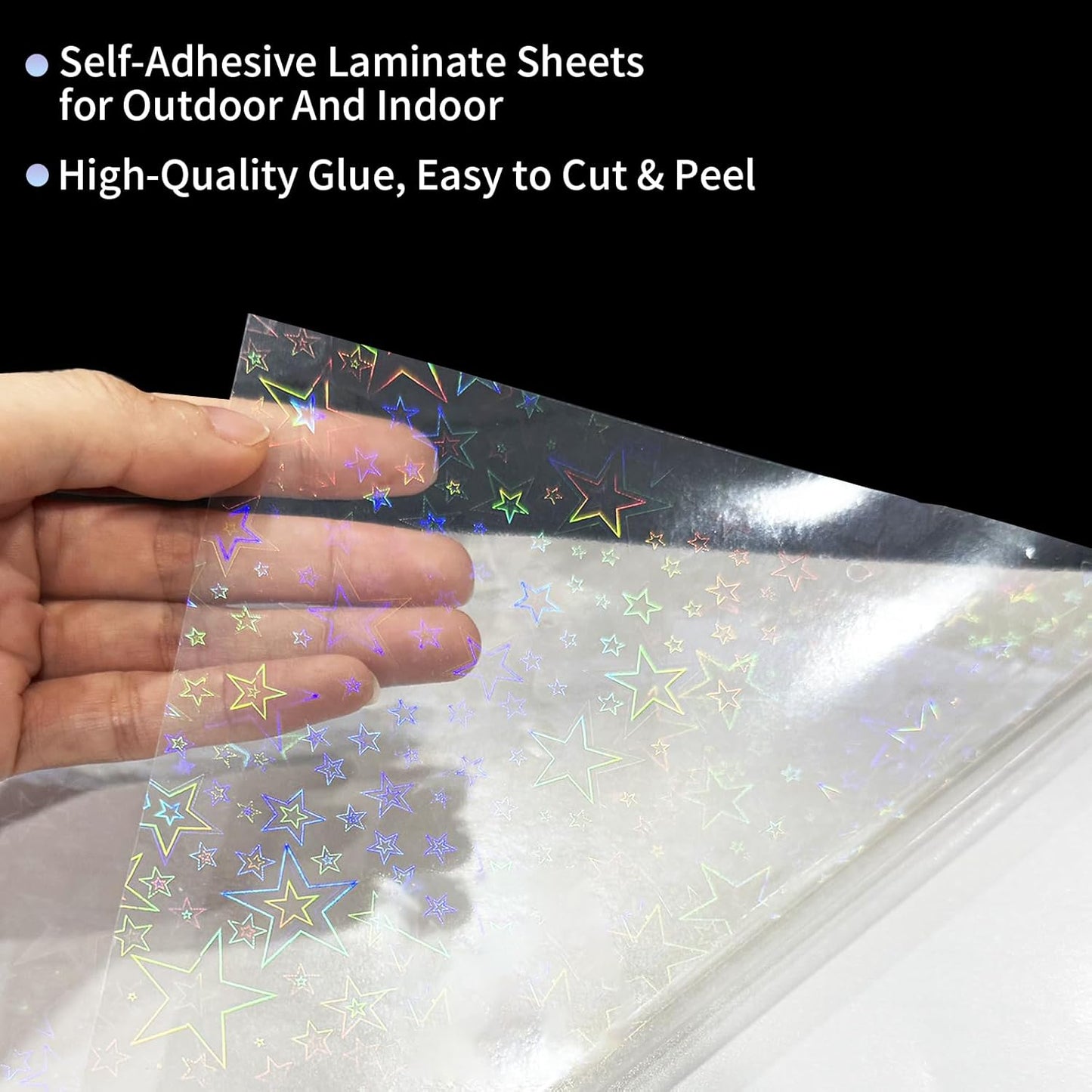 36 Sheets Holographic Sticker Paper,Holographic Laminate Sheets,A4 Size Clear Vinyl Sticker Sheets Self-Adhesive Rainbow Overlay Sheets,11.7 x 8.3 Inches（Five-Pointed Star）