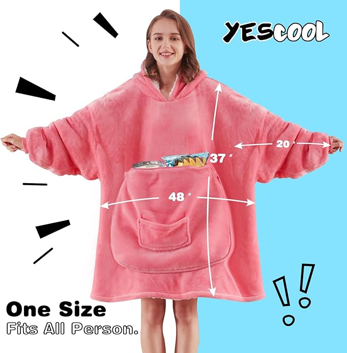 yescool Wearable Blanket Hoodie, Flannel Sherpa Fleece Blanket Sweatshirt for Adults Women Men,One Size Fits All