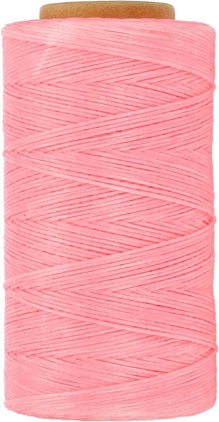 PATIKIL 284 Yard Flat Waxed Thread 150D 1mm Leather Sewing Cord for Repairing Shoes Bags Wallets Jewelry Making DIY Leather Craft, Pink