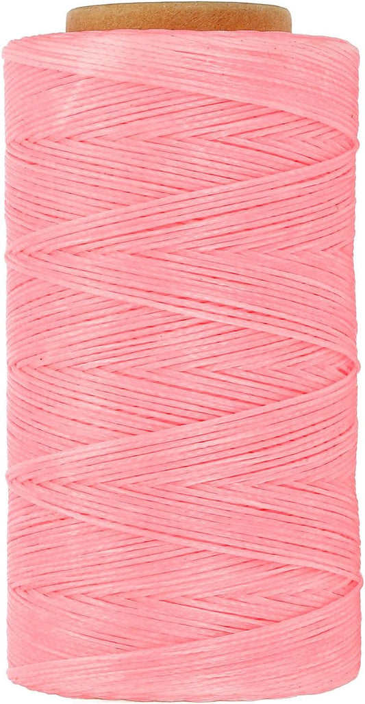PATIKIL 284 Yard Flat Waxed Thread 150D 1mm Leather Sewing Cord for Repairing Shoes Bags Wallets Jewelry Making DIY Leather Craft, Pink