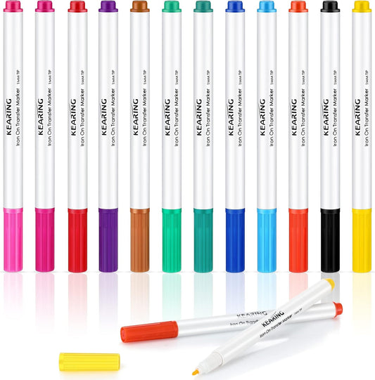 Crtiin 12 Pcs Iron on Transfer Markers Sublimation Markers Embroidery Transfer Pen Heat Transfer Fabric Marker Fade Resistant Infusible Ink Pen for T-shirts Pillow Clothes Canvas, 12 Assorted Colors