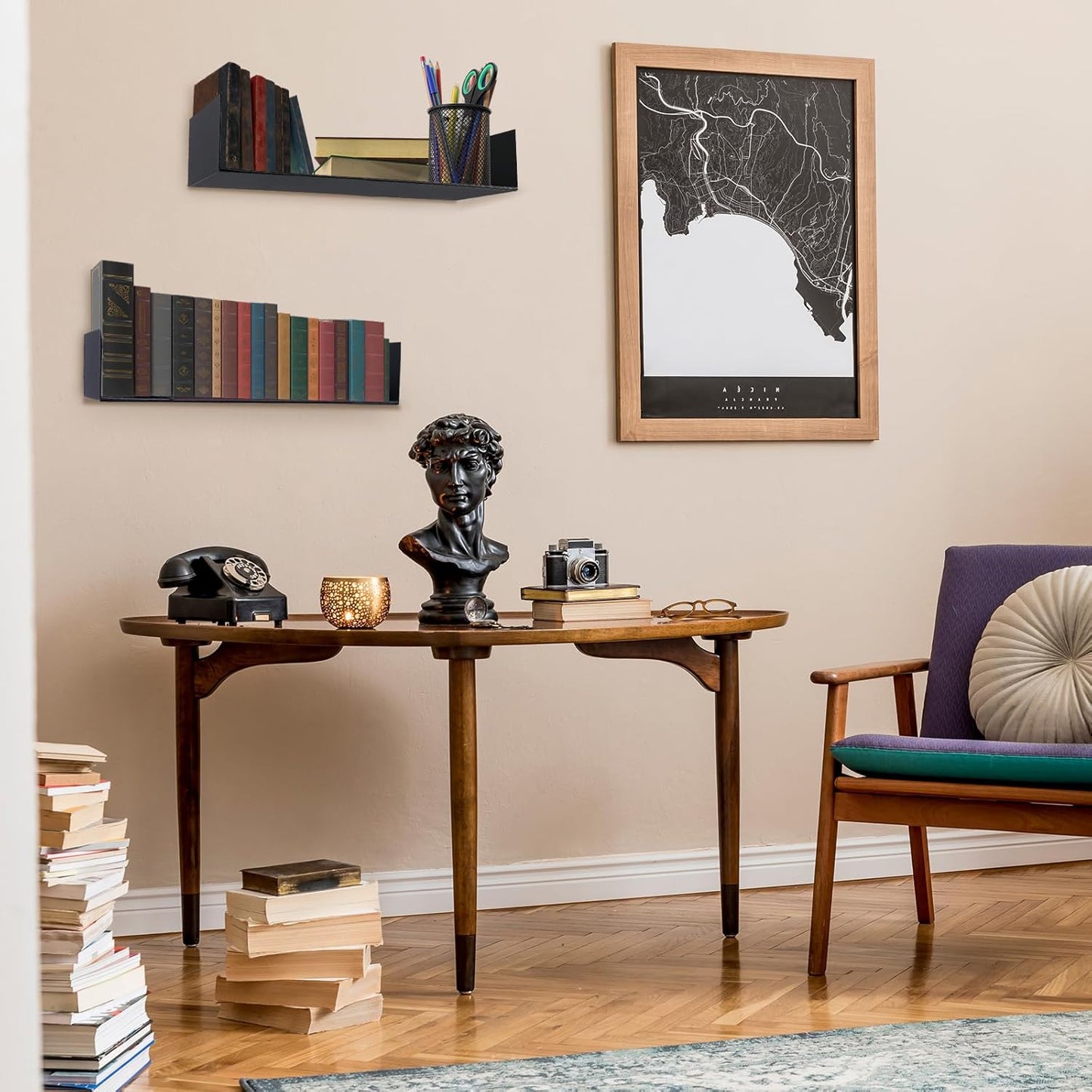 U Shape Floating Shelves Wall Mount Metal Bookshelf CD DVD Storage Display Shelves, Black Set of 3