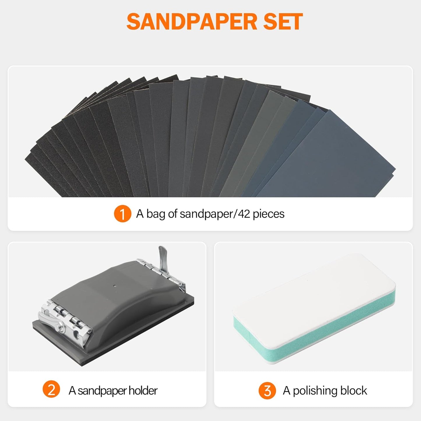 KENDO 44pcs Sandpaper Variety Pack Sandpaper 14 Grits Assorted for Wood Furniture Finishing, Metal Sanding and Automotive Polishing, Wet Dry Sandpaper