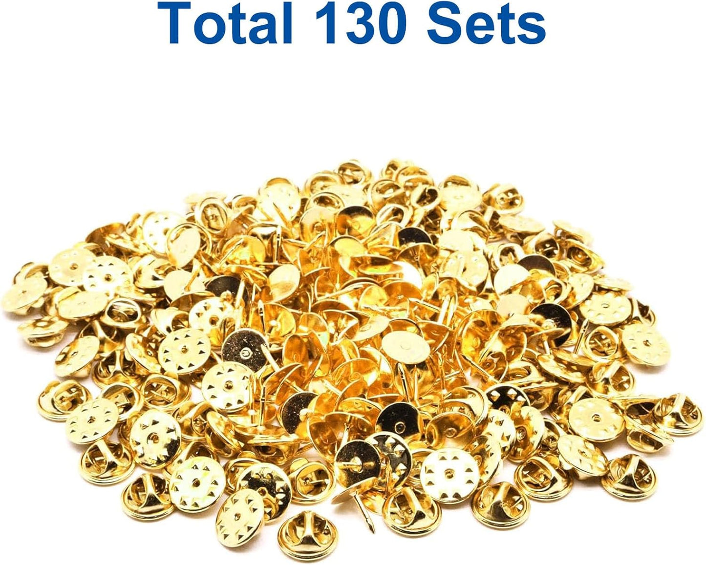 130 Set Pin Backs, Blank Pins Scatter Butterfly Clutch Pin Holder Enamel Pin Locking Backs Tie Tacks Jewelry Pin Backings Clasp for Brooch Lapel Hat Uniform Badges Tie Tack (10mm, Gold)