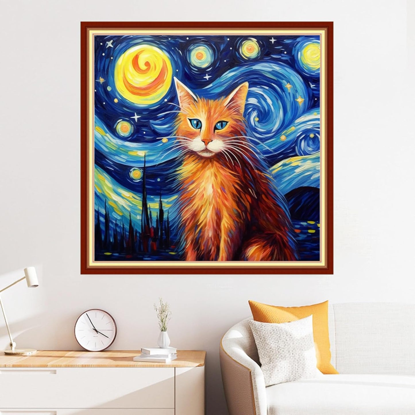 Disxvivy Cross Stitch Stamped Full Embroidery Kits DIY 11CT Cotton Thread Printed DIY Needlepoint Kits Craft Needlework Set Cross-Stitch Stamped Sets-Cat Starry Sky 18x18 inch
