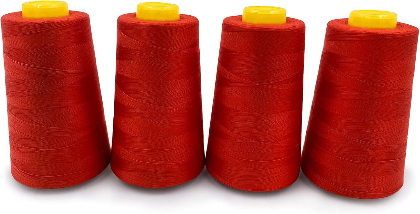 Tortoise 4 Cones of 3000 Yards Each Spool Thread for All Purpose, Quilting, Serger, Overlock Sewing Machines - 100% Polyester - 40S/2 Red