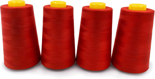 Tortoise 4 Cones of 3000 Yards Each Spool Thread for All Purpose, Quilting, Serger, Overlock Sewing Machines - 100% Polyester - 40S/2 Red
