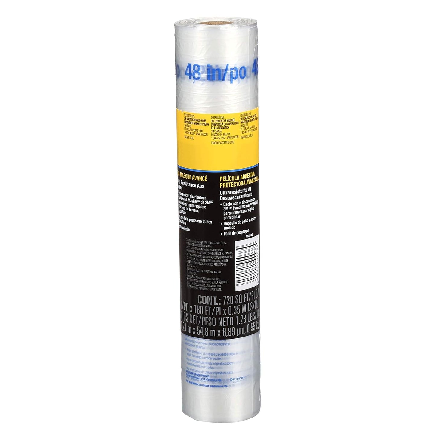 3M Hand Masker Advanced Masking Film, 48 in x 180 ft, Static Cling Keeps Film in Place, Prevents Liquids From Bleeding Through, Flake Resistant, For Indoors & Outdoors Use, 1 Roll (AMF48)