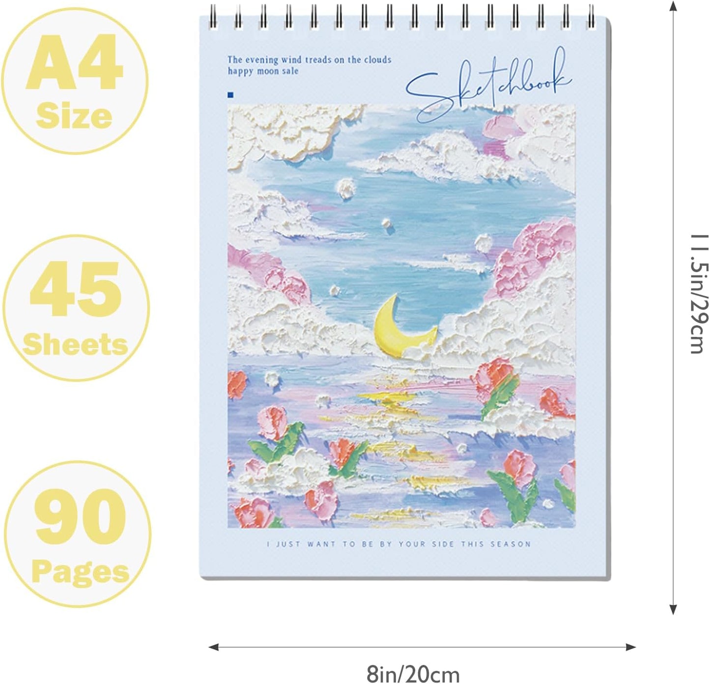 Cute Sketchbook with Blue Cover 8 x 11.5 - Sketchbook for Drawing Spiral Bound, 45 Sheets (90 Pages) 68lb/100gsm - Acid-Free Sketch Pad for Teens, Adults, Artists, Sketch Book for Kids Ages (Blue)