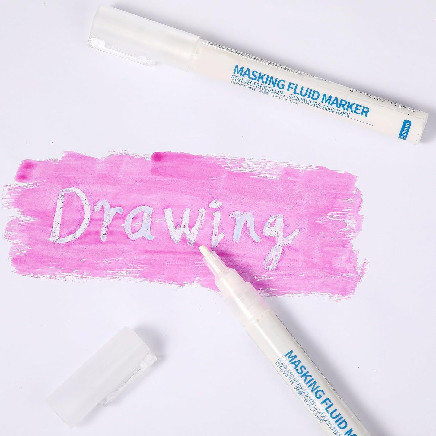 2 Pcs Masking Fluid Pen for Watercolor Painting, Capacity with Applicator Tip, Masking Fluid Marker for Various Art Projects Watercolor Ink(White,3mm)