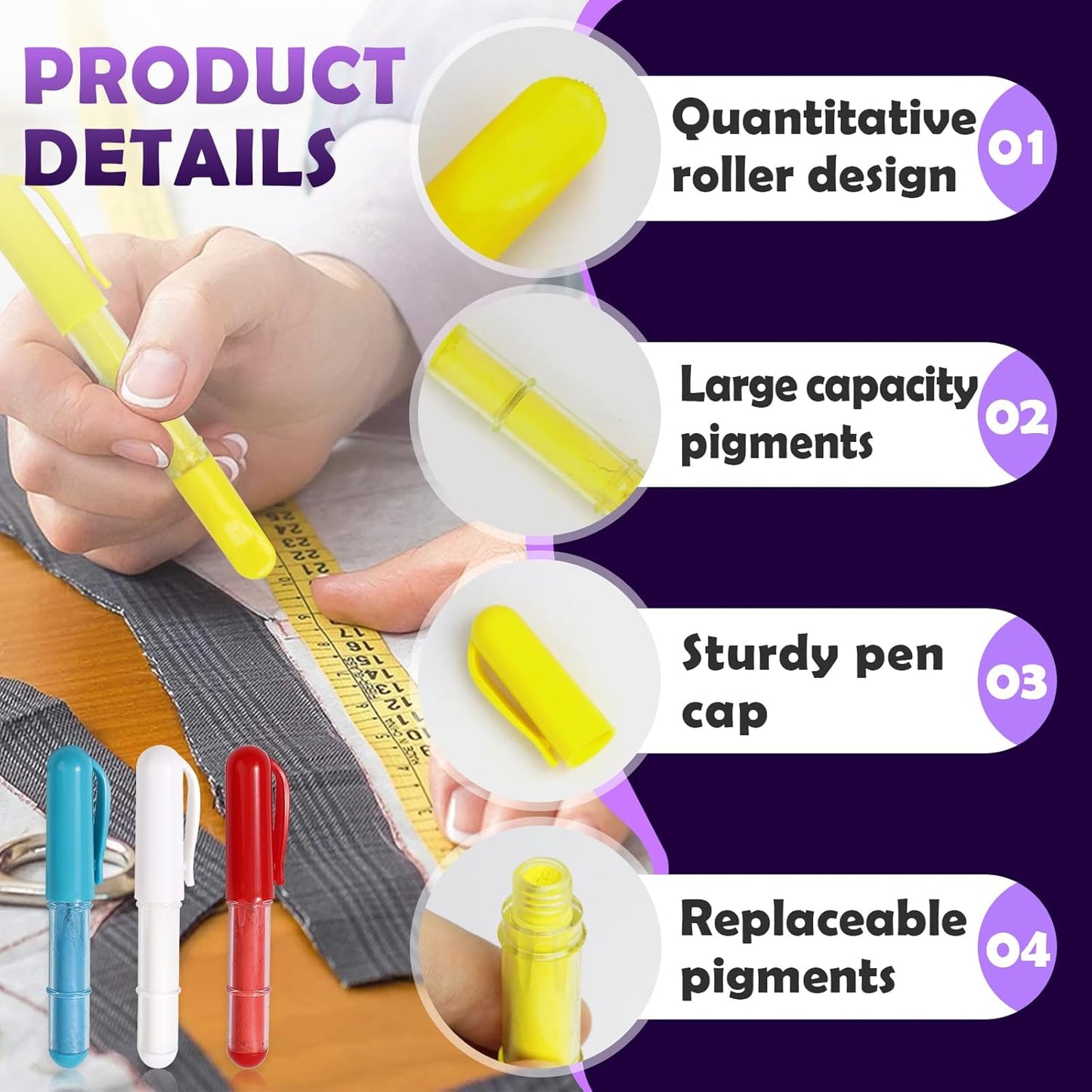 3PCS Sewing Chalk for Fabric, Wipeable and Washable Fabric Chalk for Sewing, Tailors Chalk for Fabric Etailed Marking on Fabrics, Cottons, Leathers - Blue, White, Red