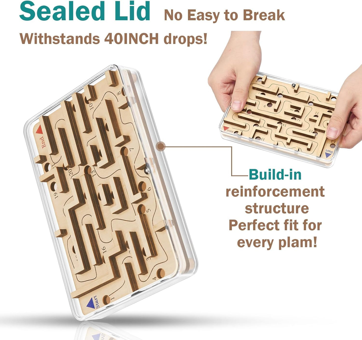 Handheld Fidget Puzzle Game for Kids and Adults - Challenging Wooden Labyrinth Marble Maze for Teen Boys - Fun Brain Teaser Puzzle Fidget Toys for Travel Stocking Stuffer Party Favor for Kids Ages 8+