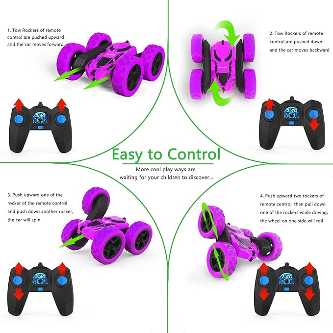Remote Control Car for Kids, 360° Spinning RC Stunt Car with Lights, 4WD Electric Off-Road Vehicle, 2.4GHz Rechargeable Toy Cars for Boys Girls Age 6 7 8 9 10 11 12, Birthday