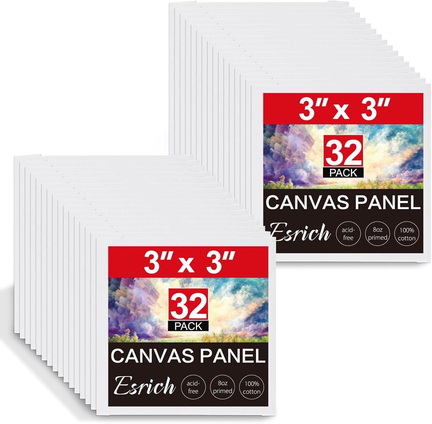 ESRICH 3x3IN Small Canvases for Painting, 32 Pack Mini Canvas Boards Cotton Painting Canvas Primed Acid Free Mini Blank Canvas Panels for Oil Paint,Watercolor,Acrylic Paint,Gouache&Tempera.