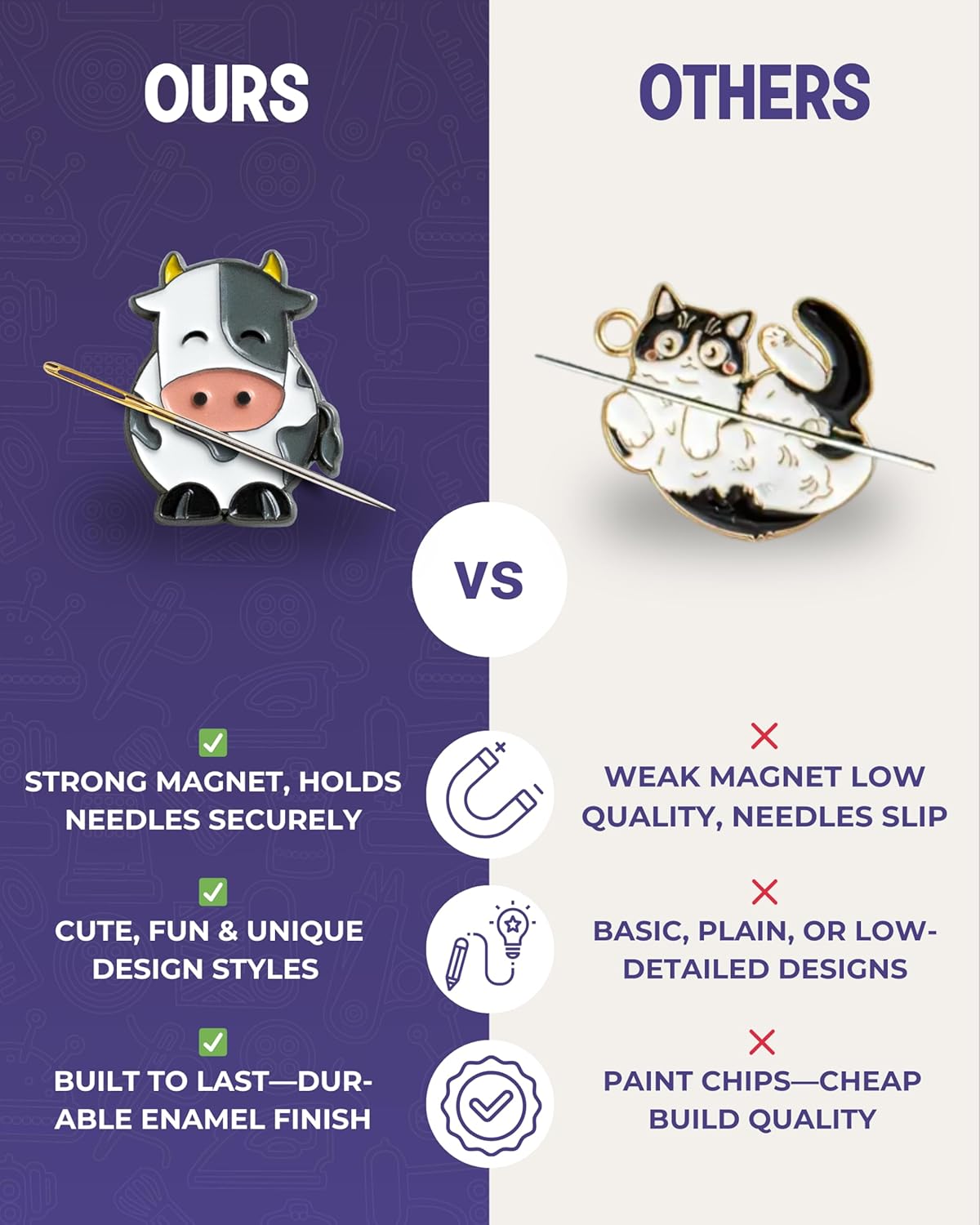 The Quilted Bear Needle Minder - Needle Minder Magnet for Keeping Sewing & Embroidery Needles, Cross Stitch Needles Safe - Stress Free Stitching Cross Stitch Supplies & Embroidery Supplies (Cow)