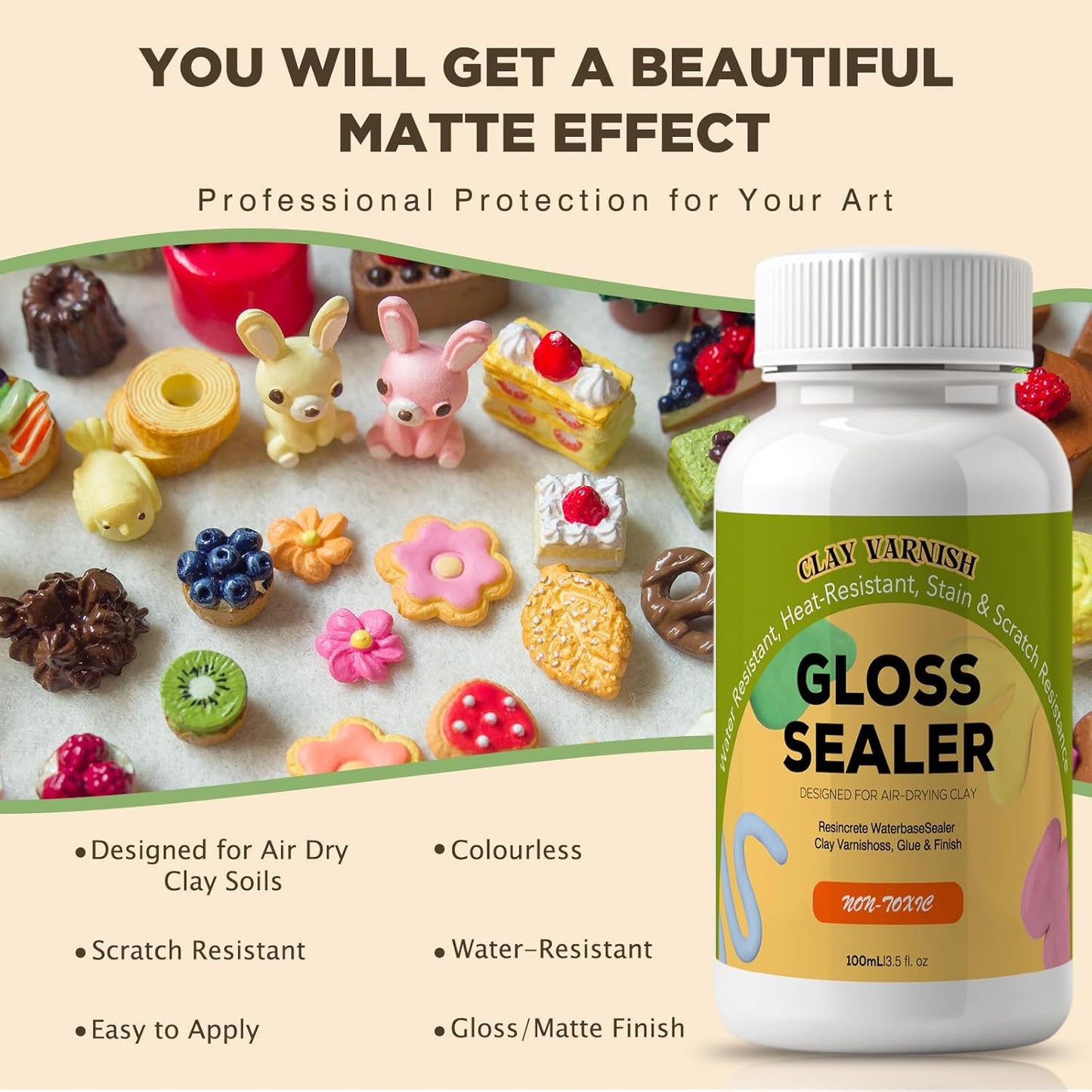 200ml Air Dry Clay Glaze, Air Dry Clay Varnish, Air Dry Clay Sealant, Clay Glaze for Airdry Clay, Varnish for Pottery&Acrylic Paint, Waterproof & Stain Resistant, Design for Air Dry Clay Pottery