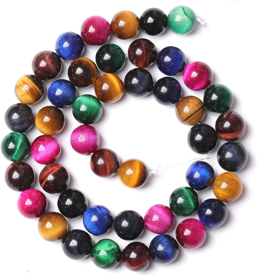 36pcs 10mm AAA Natural Colorful Tiger Eye Stone Beads Gemstone Round Spacer Loose Beads for Jewelry Making DIY Bracelet Necklace