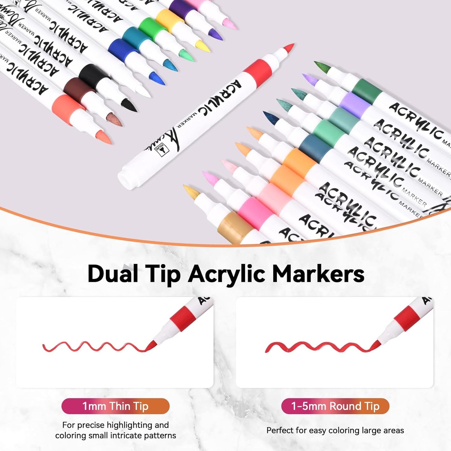 48 Color Acrylic Paint Markers - Premium Brush Tip Paint Acrylic Pens for Artists & DIY Crafters - Vibrant, Long-Lasting Markers for Rock, Ceramic, Wood, Canvas, Glass, Plastic, Calligraphy & Crafts