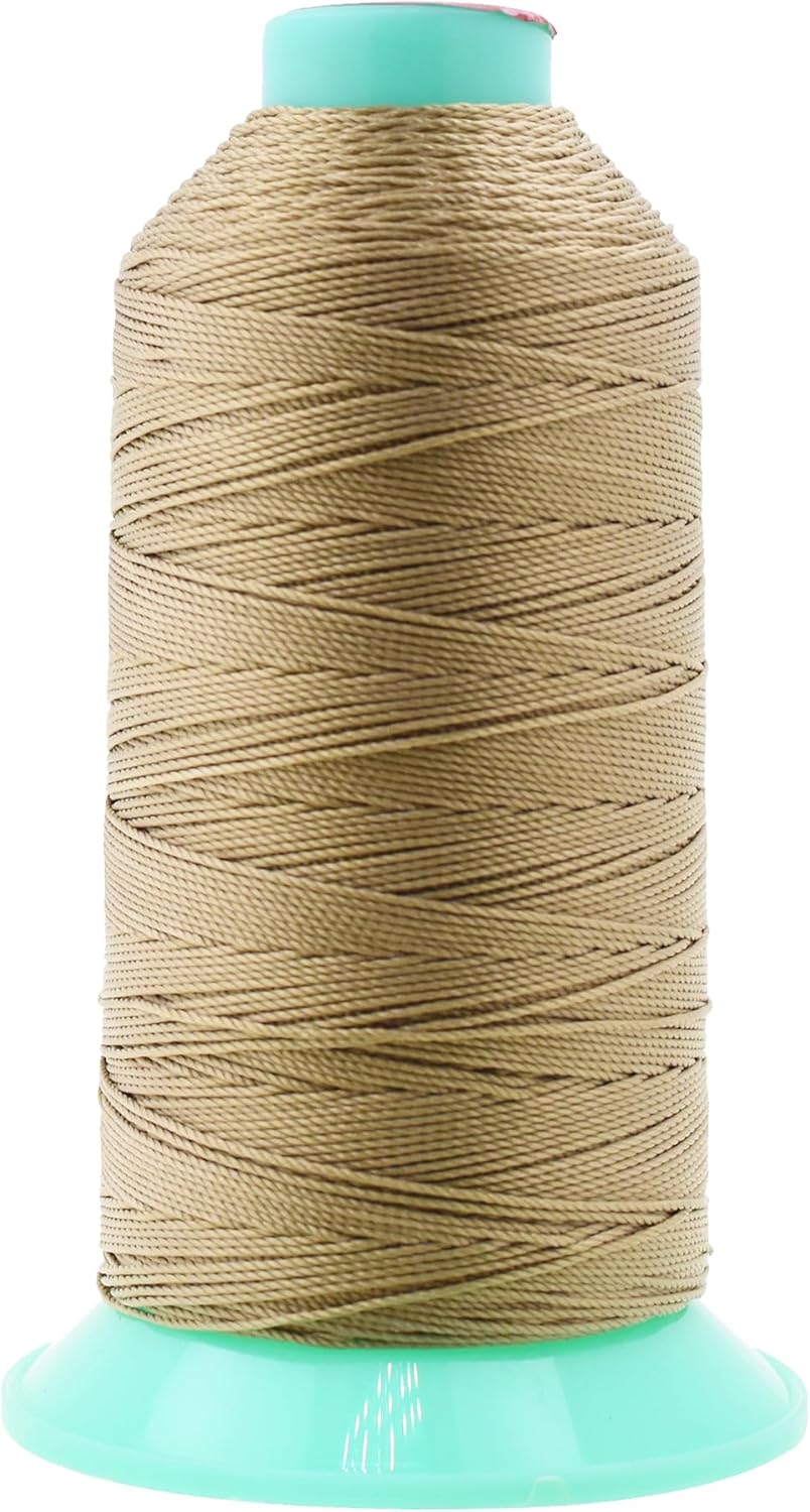 Mandala Crafts Bonded Nylon Thread Khaki Heavy Duty Sewing Threads - 415 YDs Size 346 210D T350 Tex 350 Thread for Leather Jeans Weaving Outdoor Marine Upholstery Threads