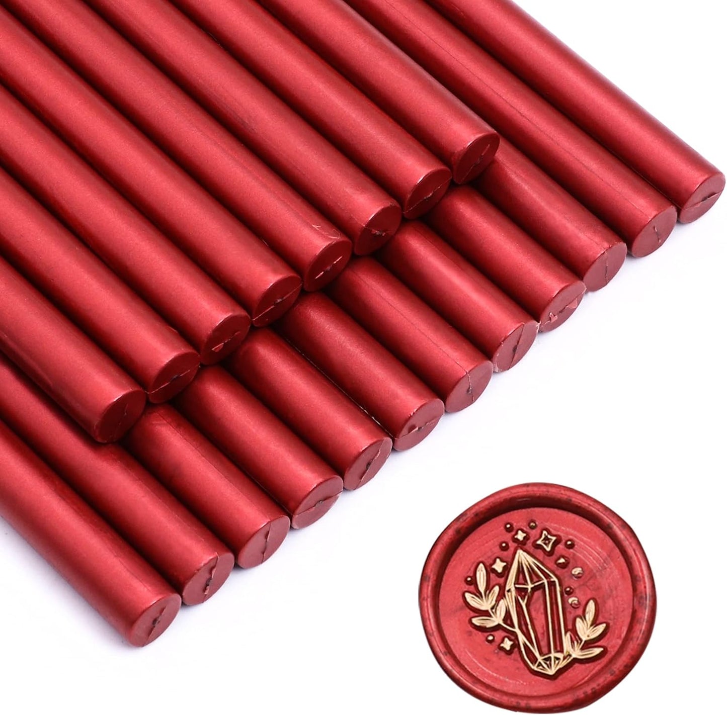 SWANGSA 20 Pieces Glue Gun Sealing Wax Sticks Metallic Red for Wax Seal Stamp, Great for Wedding Invitations, Cards, Envelopes, Wine Packages, Gift Wrapping (Metallic Red)