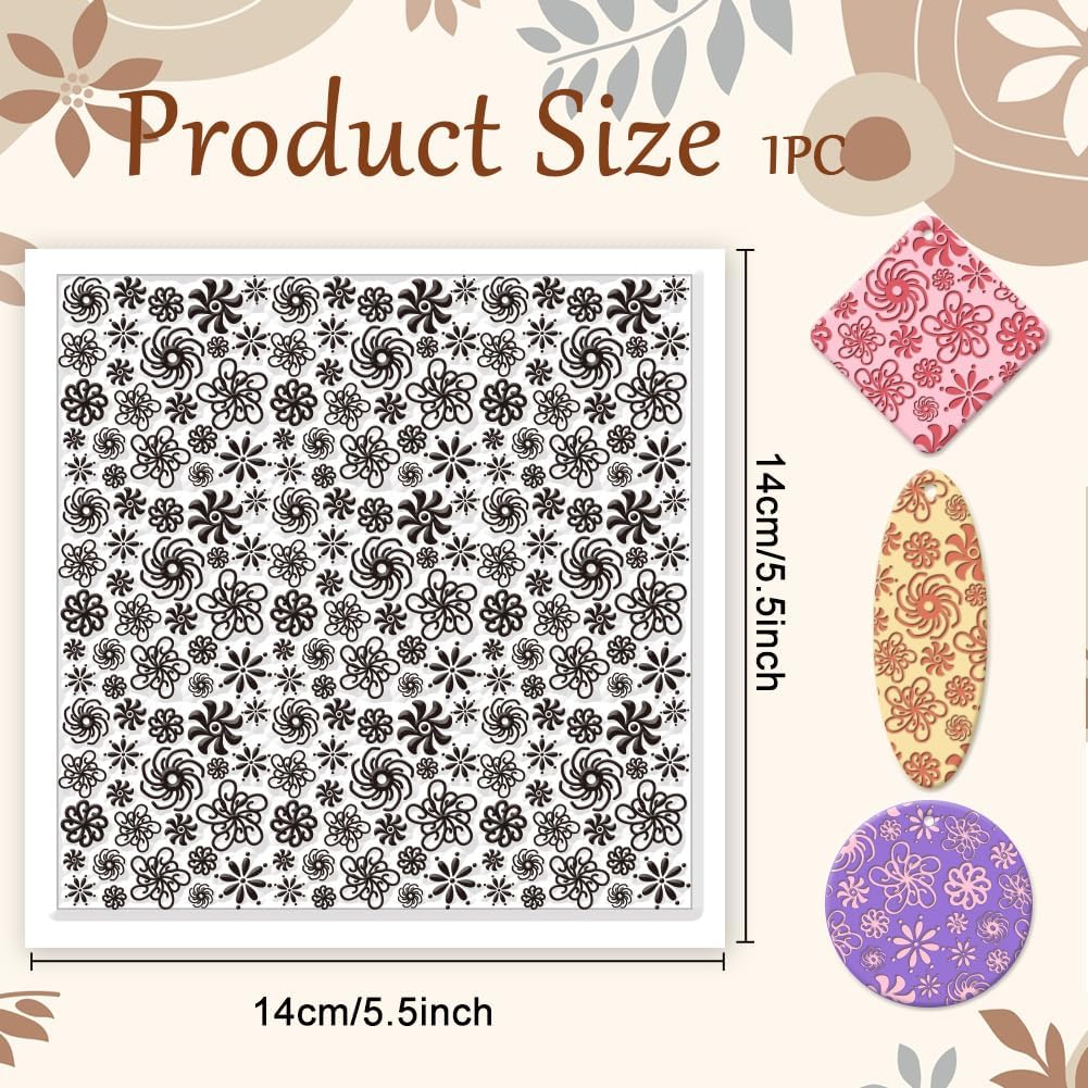 CHGCRAFT Plum Blossoms Polymer Clay Texture Sheets Art Rotation Flowers Silicone Texture Stamp Clay Texture Mat Modeling Pattern Pad Texture Sheets for Jewelry and Clay Earrings Tools