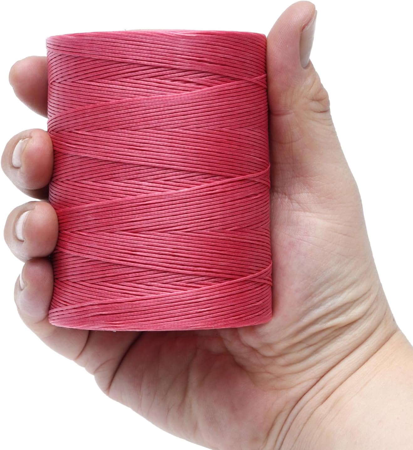 Waxed Thread,852Yards 150D 0.8mm Flat Polyester Wax Thread for Hand Sewing Leather Craft DIY Projects Shoes Repair Book Binding(Peach Red)