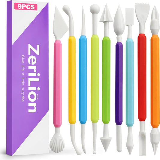 ZeriLion 9 Pcs Clay Sculpting Tools Set for Adults, Double-Ended Pottery Carving and Modeling Tools for Professional Air Dry and Polymer Clay Crafting