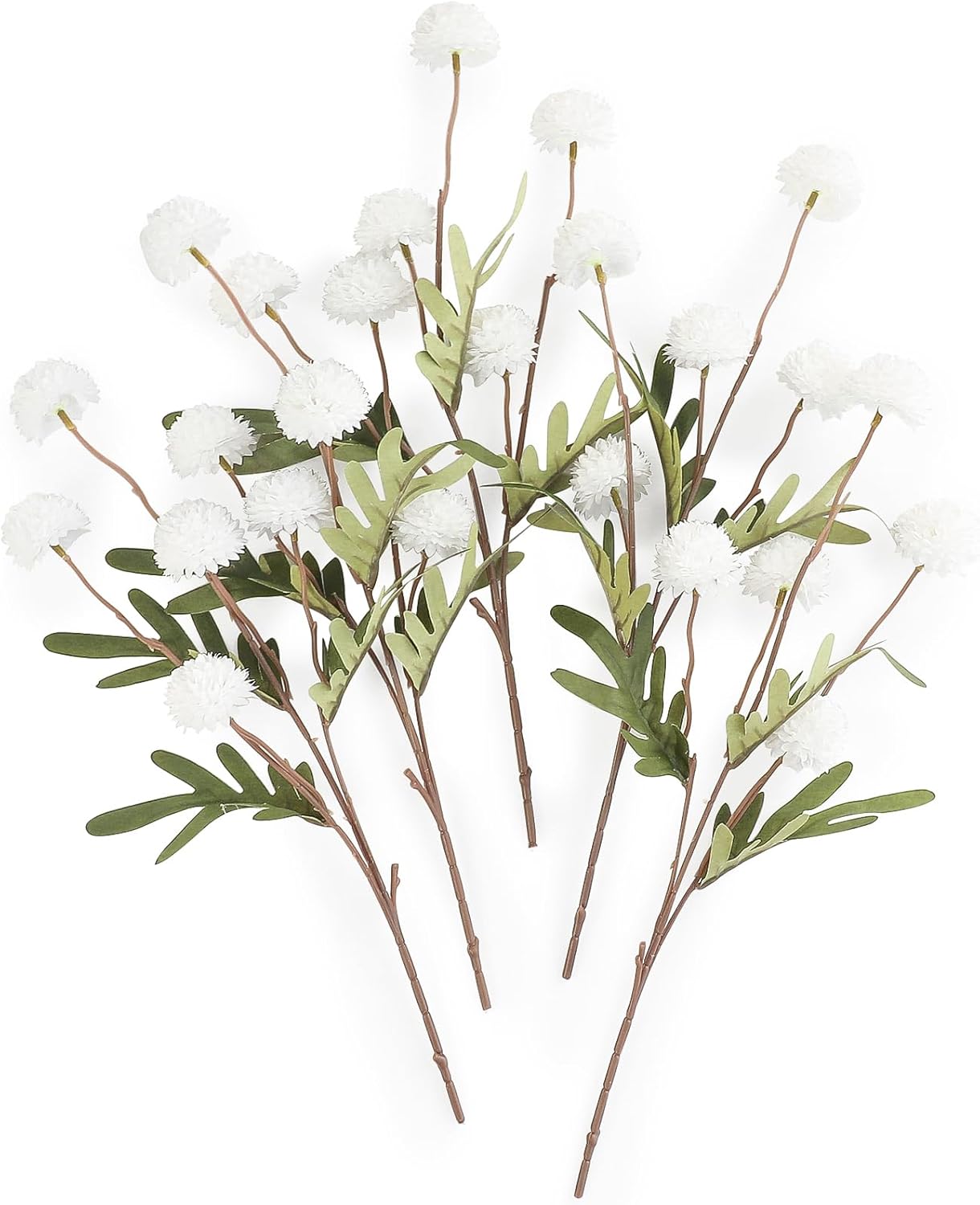 Floroom 5pcs White Faux Silk Mums Artificial Flowers, Bulk Fake Small Mini Chrysanthemums with Stems for DIY Wedding Centerpieces Floral Arrangements Vase Fillers Home Decorations