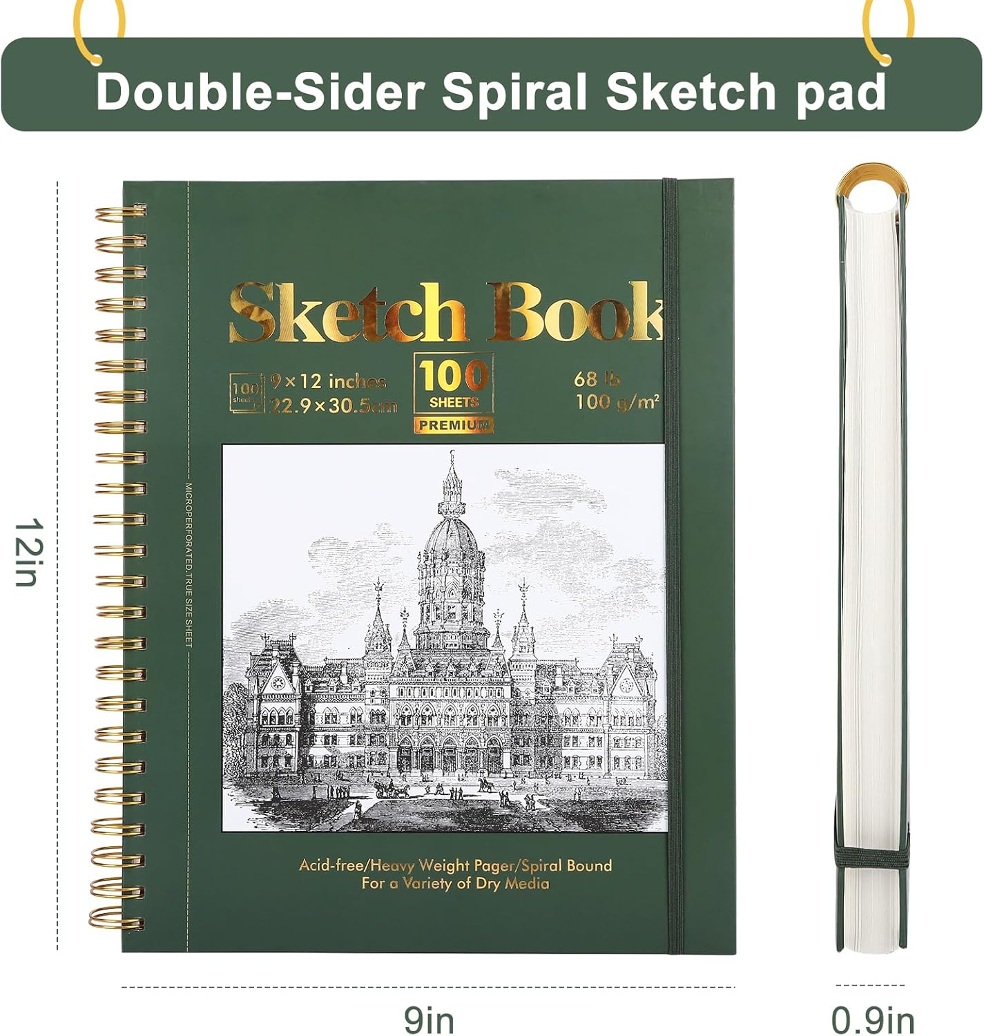 Ddaowanx 9" x 12" Sketch Book, 100 Sheets Spiral Bound Art Sketchbook with Pockets, (68lb/100gsm) Acid Free Artist Drawing Pad Paper Painting Sketching Pad,Gifts for Kids Adults Beginners