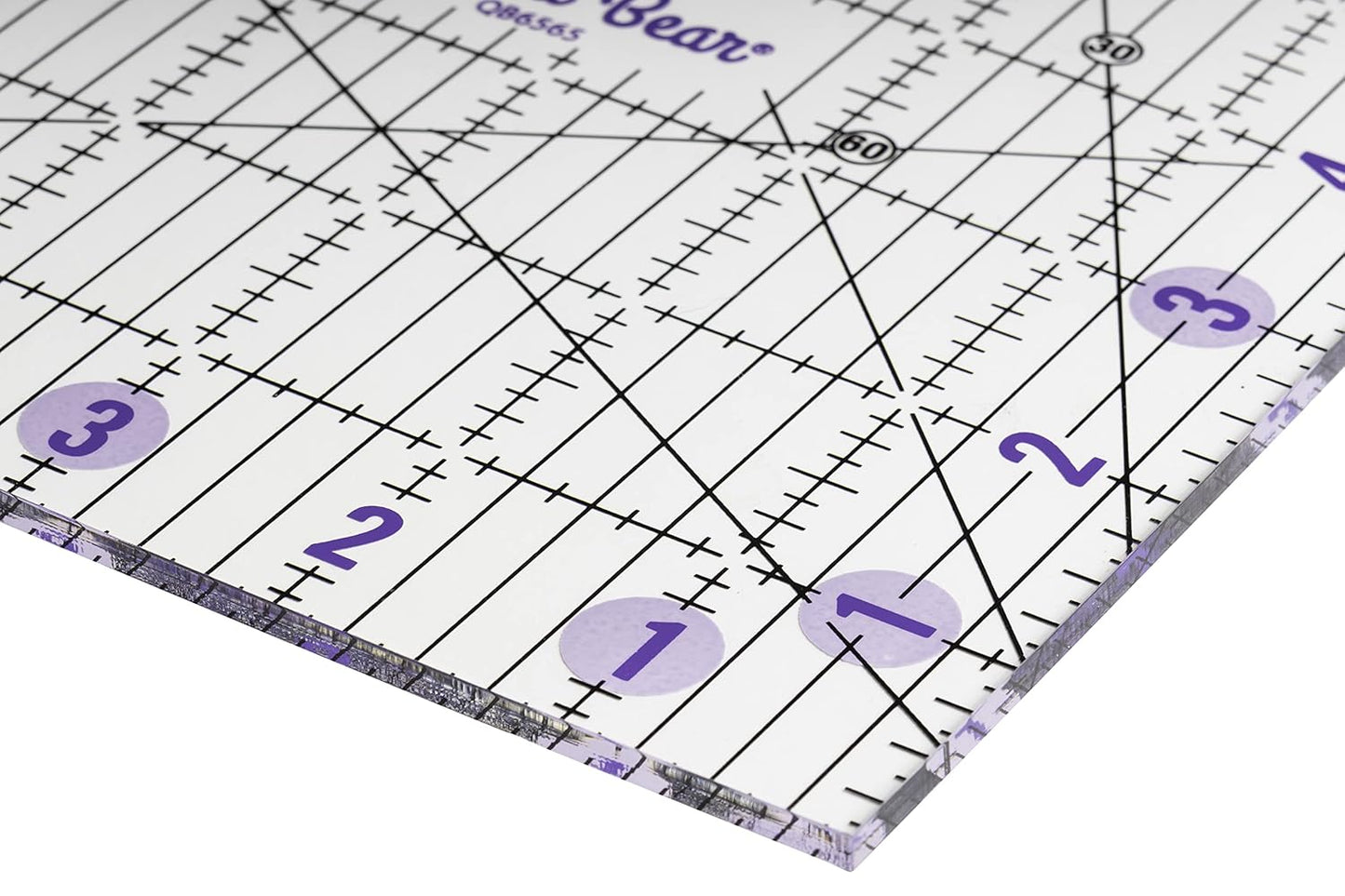 The Quilted Bear Quilting Rulers - Transparent Acrylic Non Slip Quilting, Patchwork & Sewing Ruler with Clear Black Lines & 30, 45 & 60 Degree Angles for Perfect Accuracy & Precision (6.5" x 6.5")