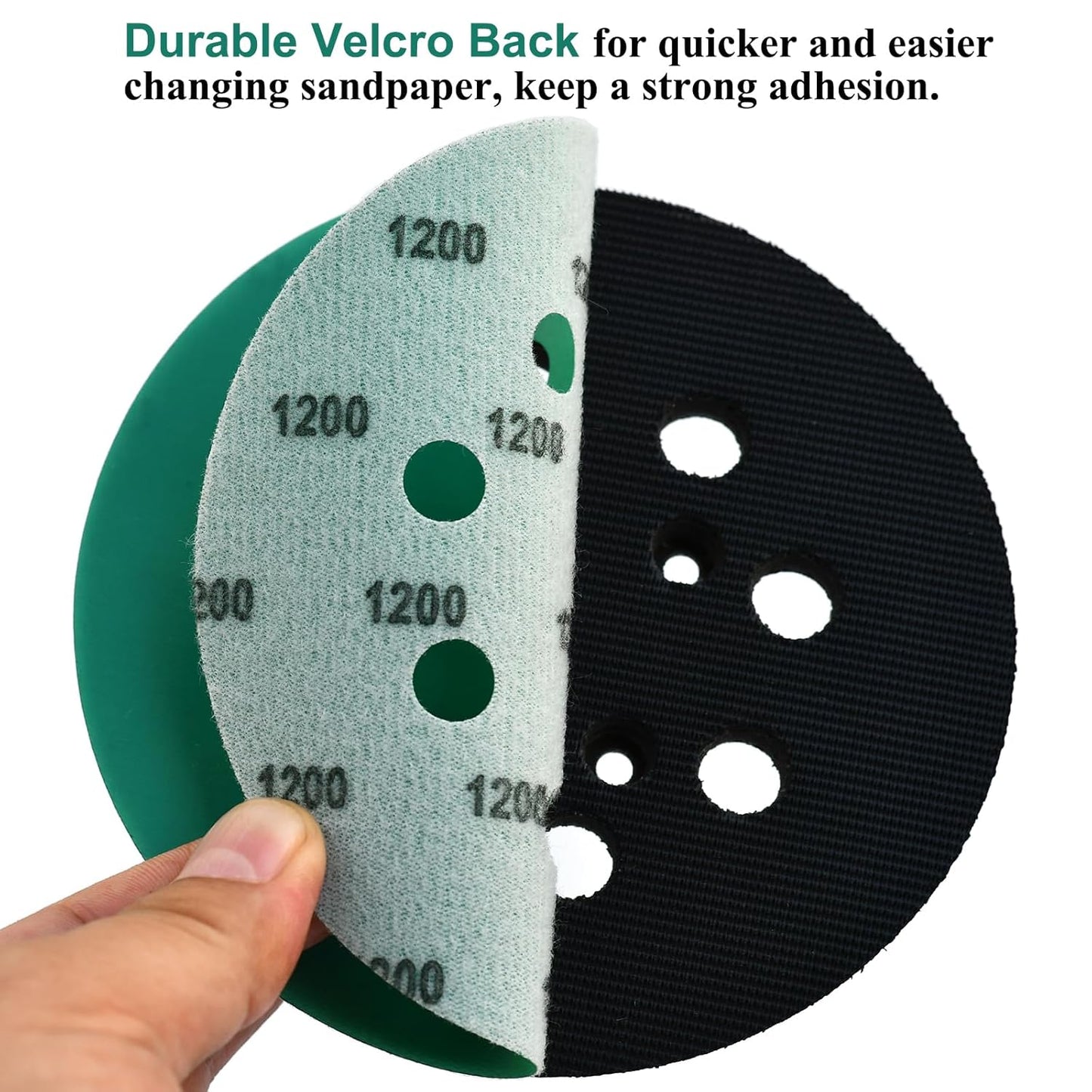 5-Inch 8-Hole Wet Dry Sanding Discs 1200 Grit, Polyester Film Backed Heavy-Duty Hook and Loop Sandpaper for Random Orbital Sander, 50-Pack
