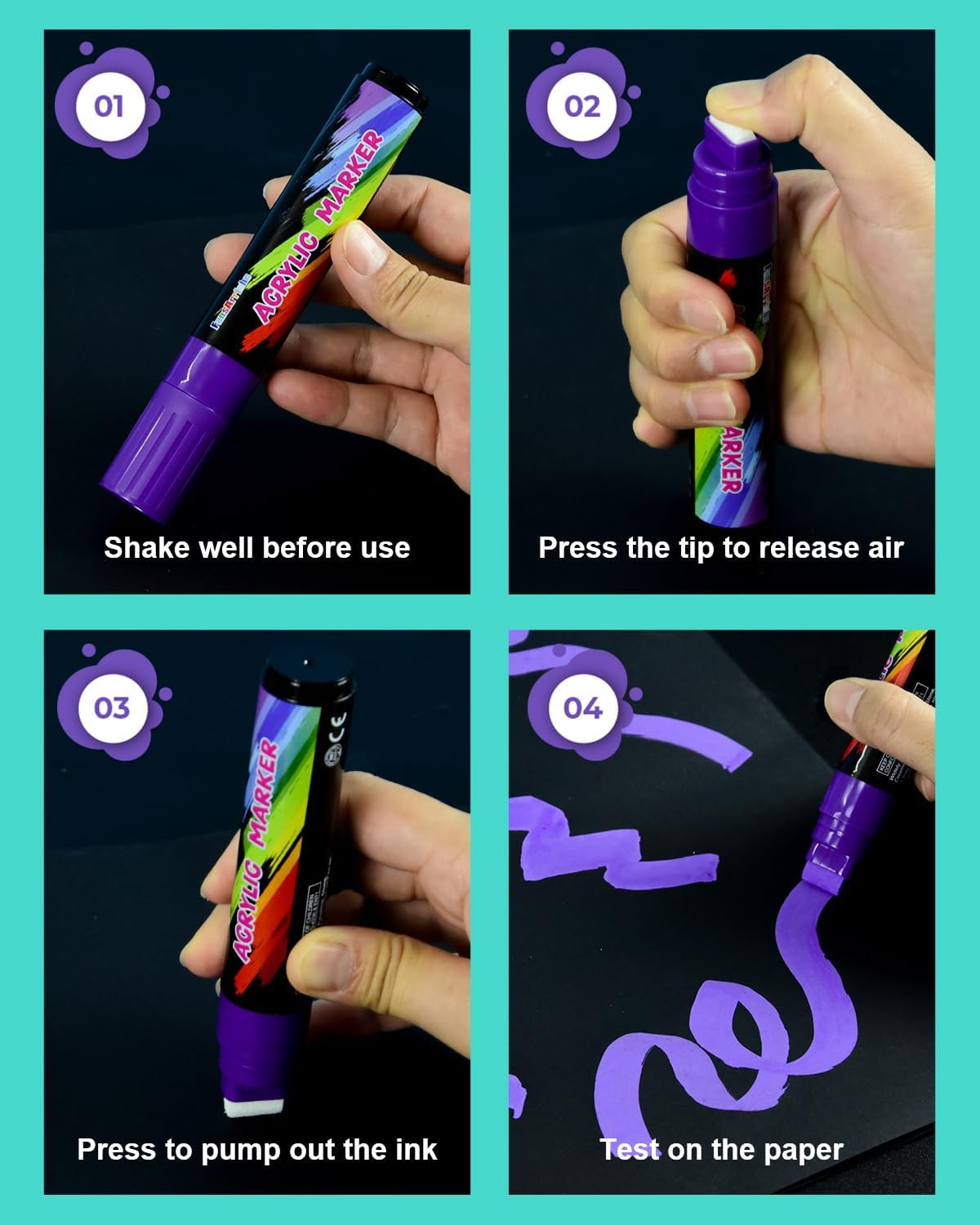 FansArriche Acrylic Paint Markers, 15mm Jumbo Felt Tip, 10 Colored Waterproof and Permanent Paint Pens for Tagging, Signs, Calligraphy, and Outdoor Paintings