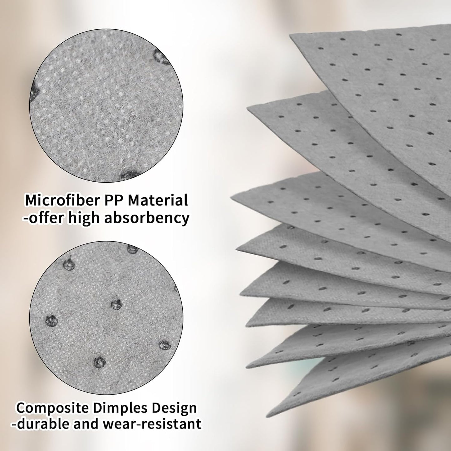 Oil Absorbent Pads Weight Dimpled Pad Garage Accessories Water Absorbent Mat Oil Spill Mat for Oil-Based & Water-Based Fluids Absorbing & Protecting Home Garage Basement (Gray,9.8'' x 13'') (50PCS)