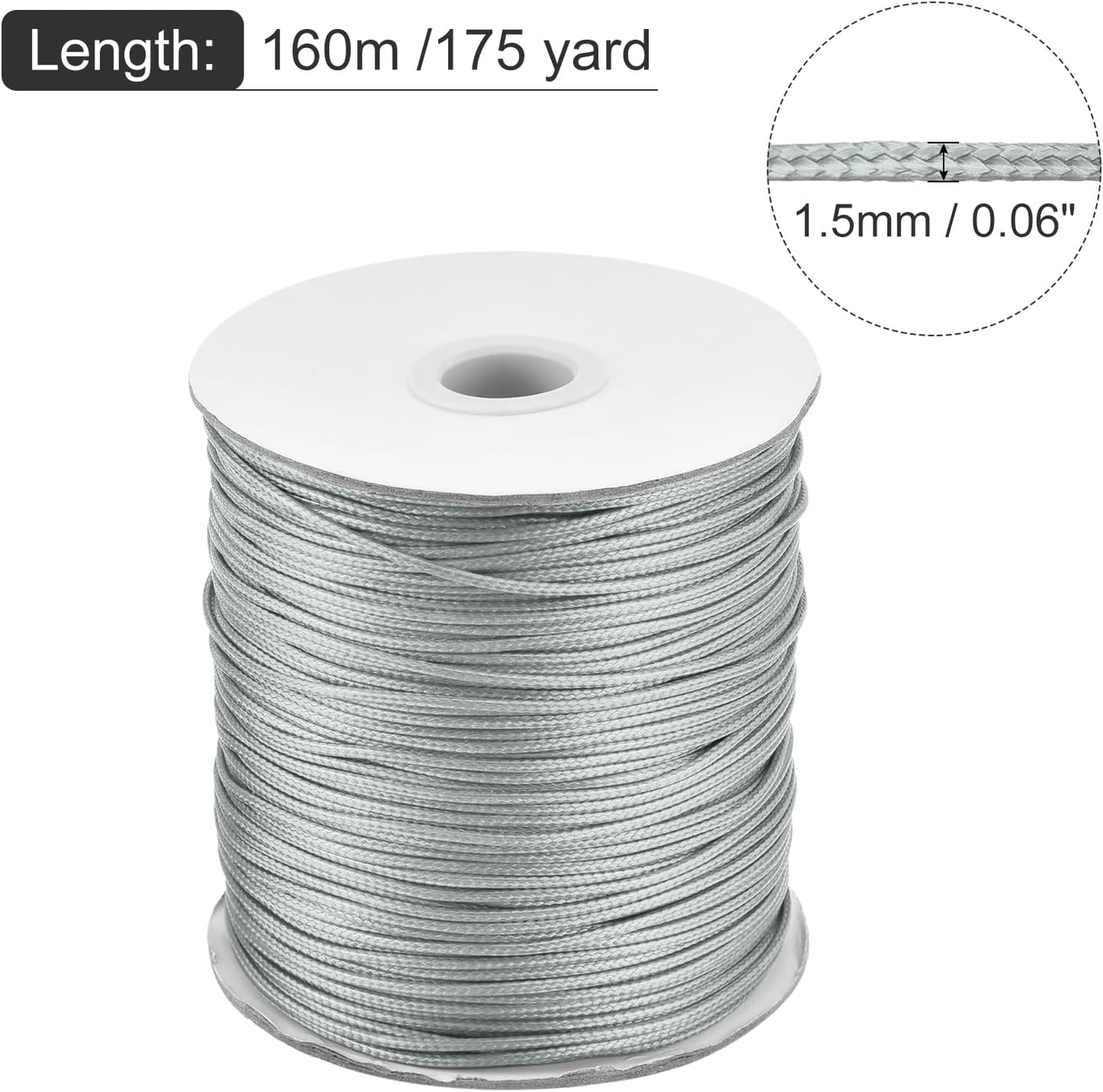 MECCANIXITY Waxed Cord 1.5mm Waxed Polyester Cord 175 Yard Wax String for Bracelet Making,Necklaces, Beading,Jewelry Making and DIY Crafts(Light Grey)