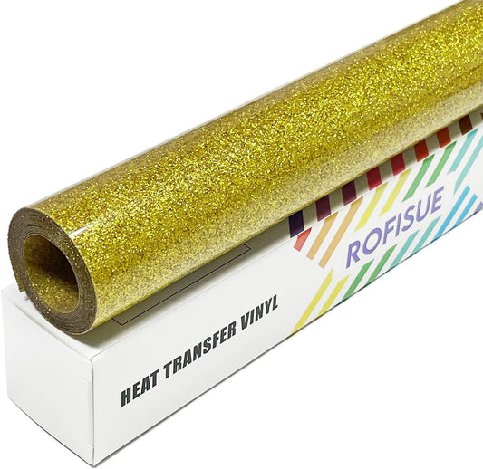 Gold Glitter Heat Transfer Vinyl 12Inch*6FT Glitter Iron on Vinyl for T Shirts Easy to Cut and Weed Compatible with All Cutter Machines HTV Vinyl Iron on for Cricut (Gold, 12Inch*6Ft)